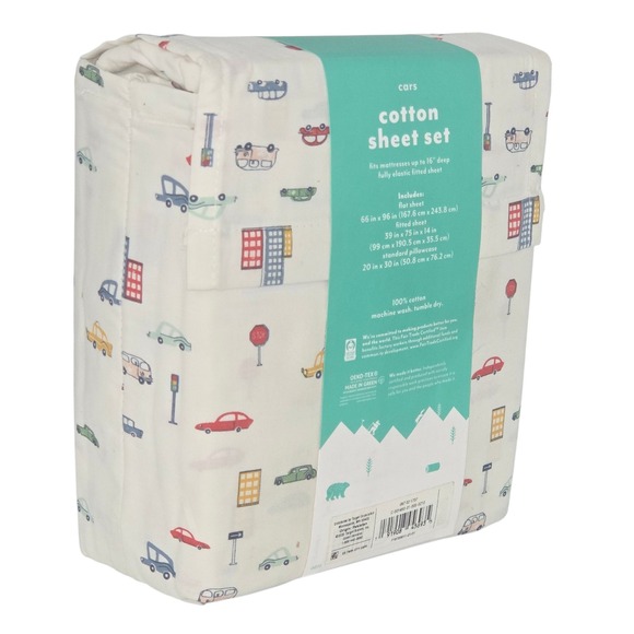 City Cars Kids Cotton Twin Sheet Set 3pc Multicolor - Picture 8 of 8